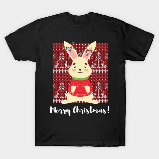 Bunnies Christmas Tree Shirt, Rabbit Christmas Tree Tee, Rabbit Mom Shirt, Bunny Rabbit Tree Shirt, Rabbit Lover Gift, Chrismas Tree T-Shirt by Grun illustration 